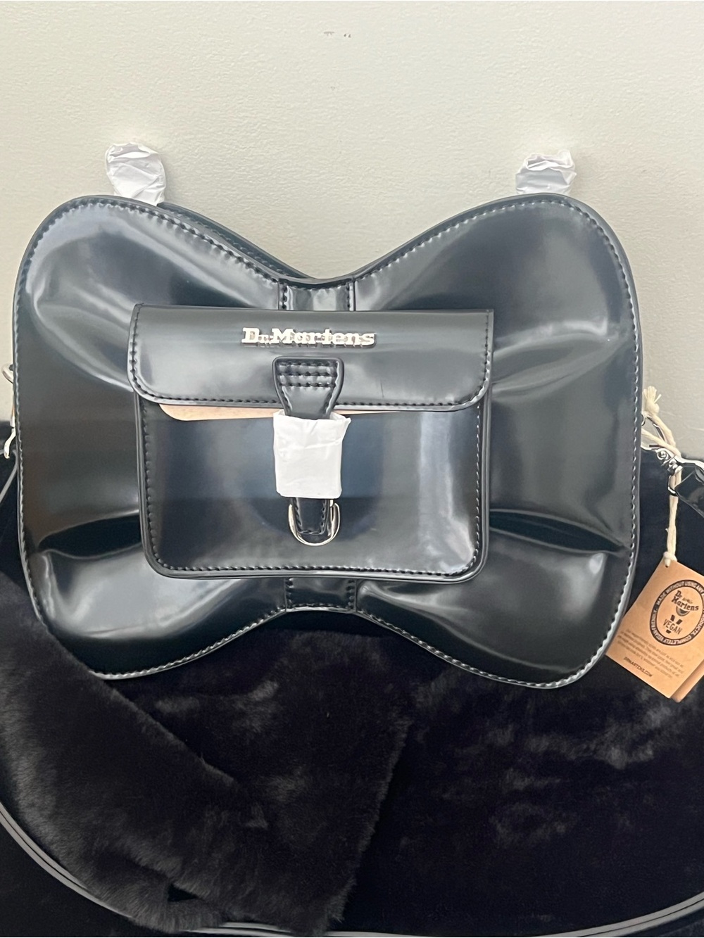 Dr. Martens Black Patent Bow Crossbody Bag